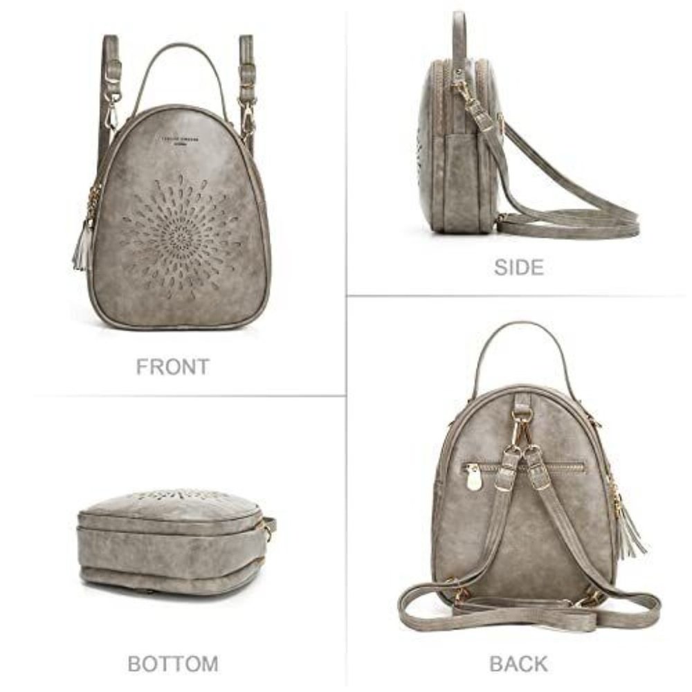 NWT Elegant Gray Backpack with Perforated Design and Tassel - Picture 2 of 3